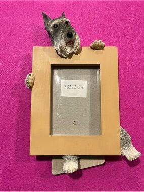 Hand painted resin Schnauzer Dog  &Frame in Tan and Gray